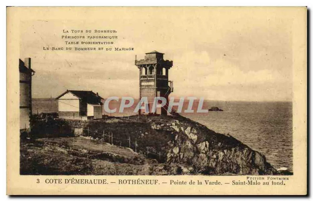 Côte d'Émeraude — Rothéneuf — Spitze der Varde — Turm des Glücks und Bank des Glücks und der Ehe — Edition Fontaine - Vorderseite