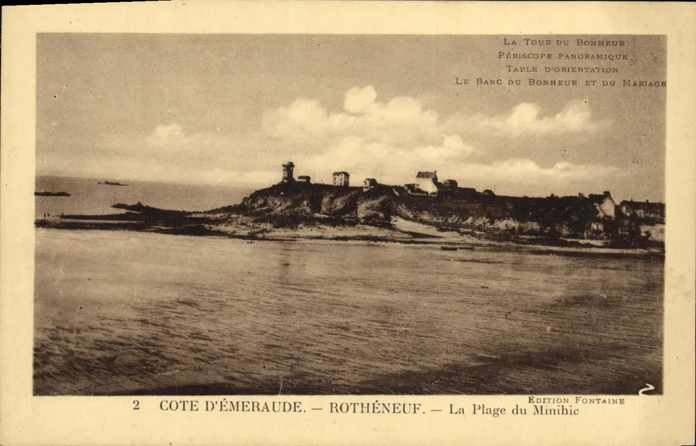 Costa de Émeraude — Rothéneuf — A Praia do Minihic — A Torre do Bonheur — Mesa de Orientação — Edição Fontaine - Frente