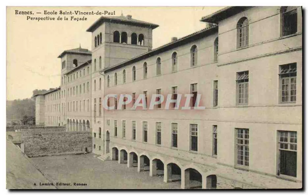Rennes — Escola Saint-Vincent-de-Paul — Perspectiva da Facha — A. Lamiré, Editor, Rennes - Frente