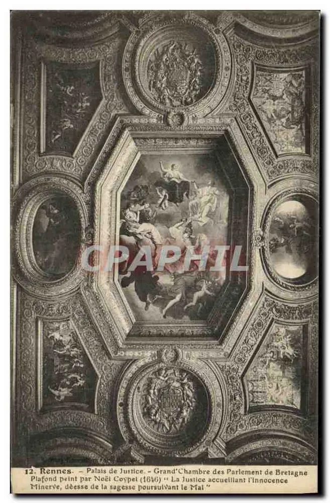 Rennes - Palast der Gerechtigkeit - Große Kammer des Parlements von Bretagne - Decke gemalt von Noël Coypel (1646) « Die Gerechtigkeit begrüßt die Unschuld » - Vorderseite
