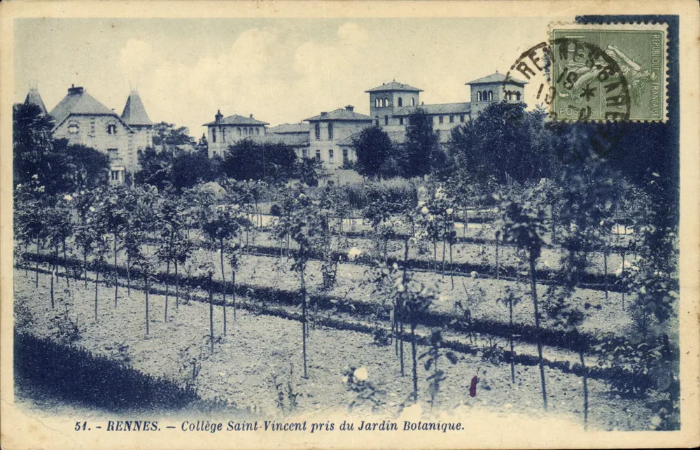 Rennes — Ansicht des Colleges Saint-Vincent vom Botanischen Garten — G. Arvand, Verlag - Vorderseite