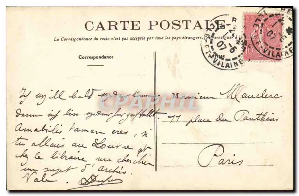 Rennes - A Porta Mondelaise — editor F. Mary-Rousselière, n° 1028 - Verso