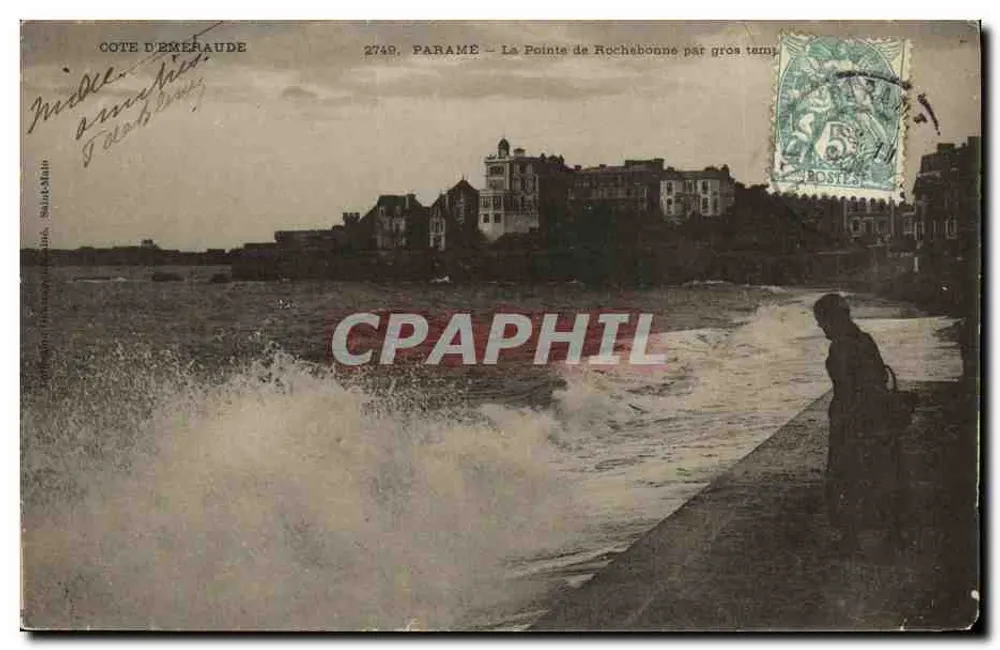 Costa da Esmeralda — Parame — A Ponta de Rochebonne em tempo ruim — editor J. Blan-Malo, n° 2749 - Frente