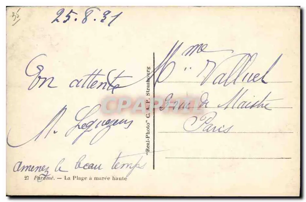 A Praia com maré alta — Strasbourg — 'Real-Photo' C.A.P. Strasbourg n°27 - Verso