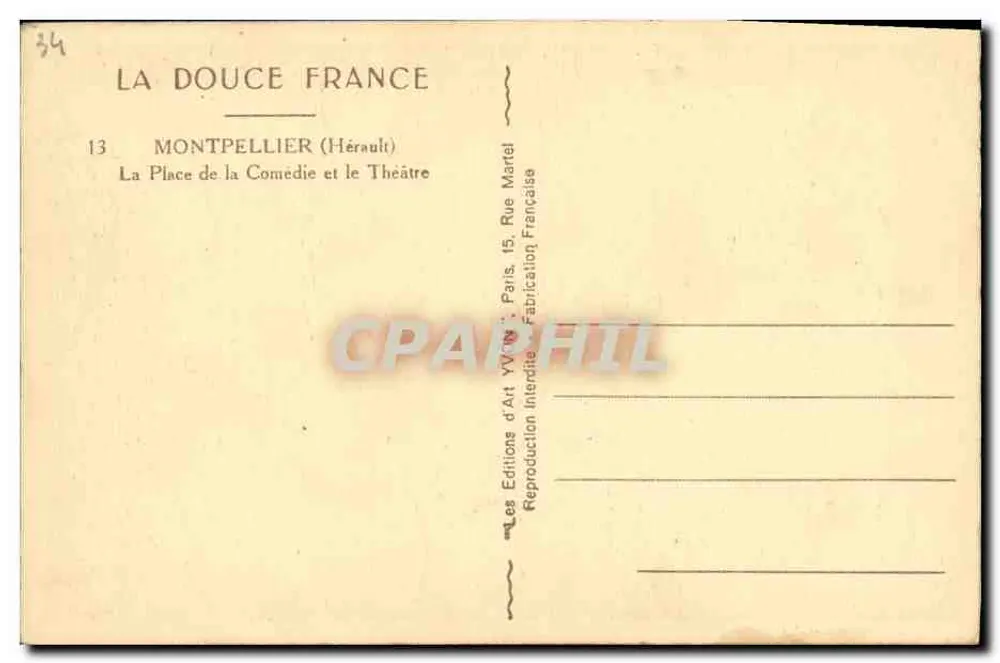 Montpellier — Place de la Comédie und das Theater — Éditions Yvon - Rückseite