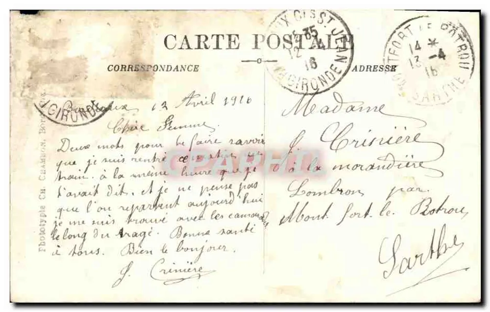 Bordeaux — Place de la Comédie und Rue Sainte-Catherine — C.B. — Nr. 106 - Rückseite