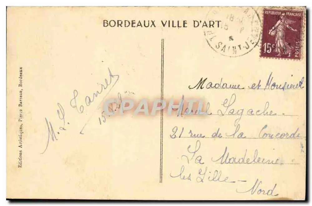 Bordeaux - Place de la Victoire (Porte d'Aquitaine) — Ansicht mit Straßenbahn und Ladenzeichen — Éditions Artistiques Pierre Barreau - Rückseite
