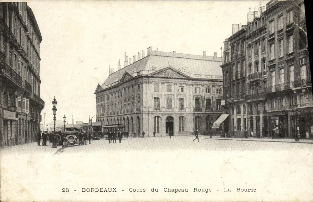 Bordeaux - Cours du Chapeau Rouge - La Bourse — éditeur imprimeur non visible, n° 28 - Frente