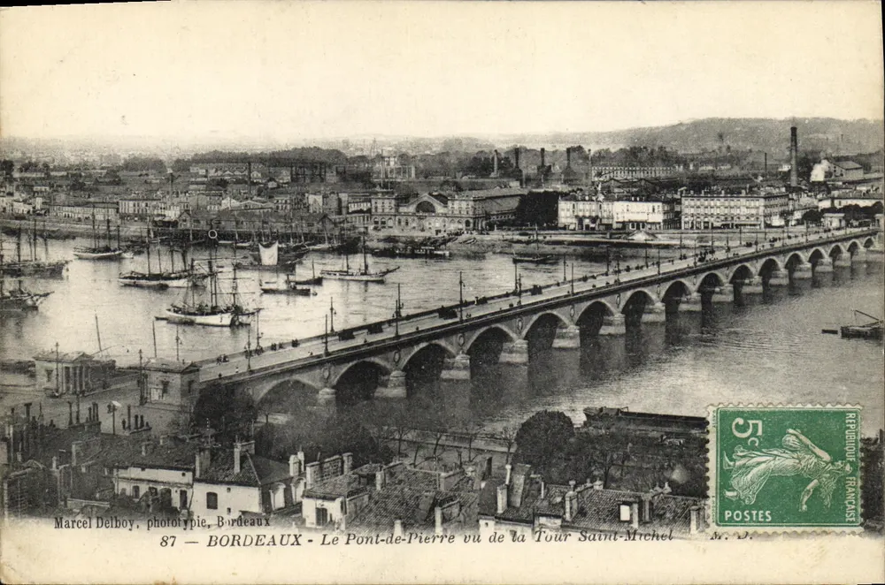 Bordeaux - Der Steinerne Brücke von der Tour Saint-Michel gesehen — Marcel Delboy, Phototypie, Bordeaux, Nr. 87 - Vorderseite