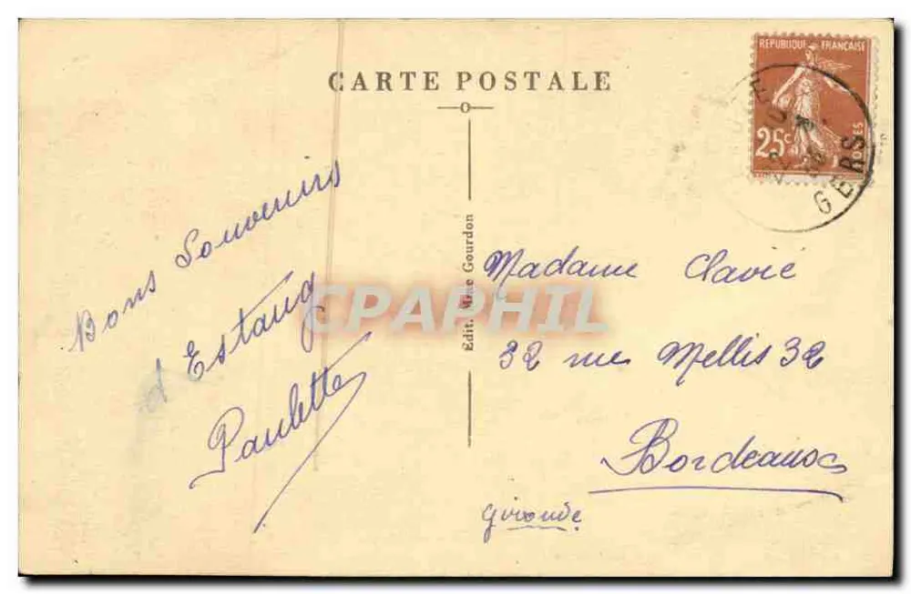 Estang (Gers) — Bebedouro e Arénaes — Édit. Mme Gourdon - Verso