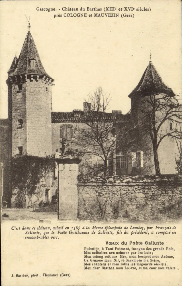 Schloss Barthas (13. und 16. Jahrhundert) — in der Nähe von COLOGNE und MAUVEZIN (Gers) — J. Barrieu, phot. Fleurance (Gers) - Vorderseite