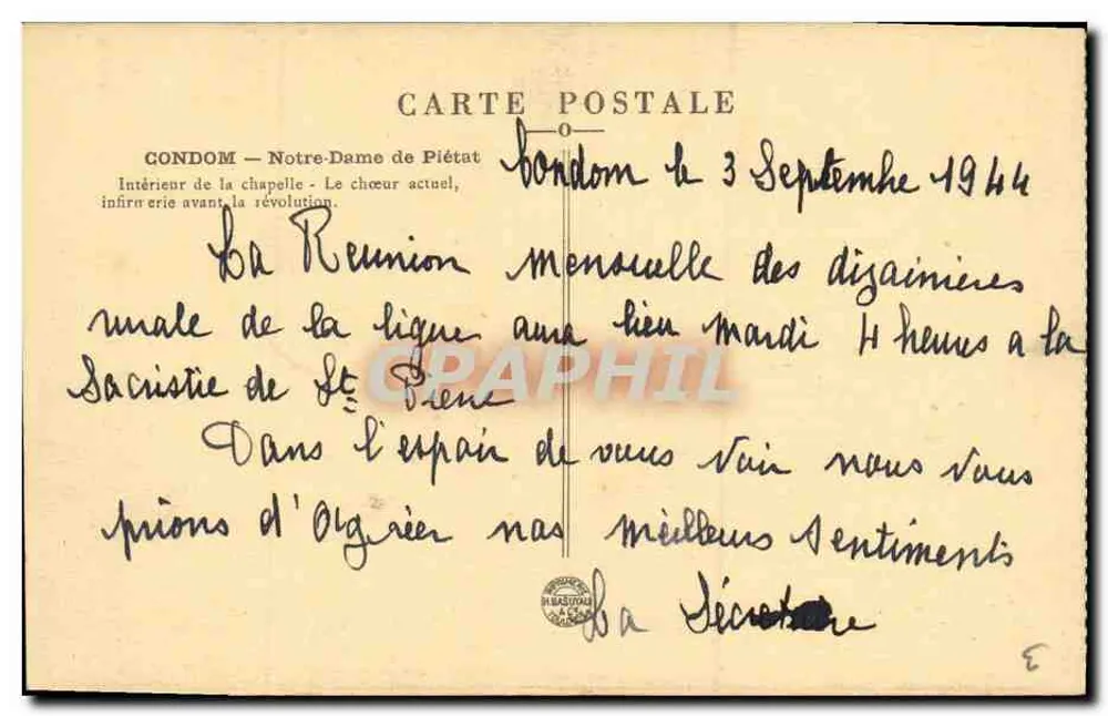 Condom - Notre-Dame de Piétat — Innenansicht der Kapelle, der aktuelle Chor, untere Seite vor der Revolution — Verlag nicht sichtbar - Rückseite