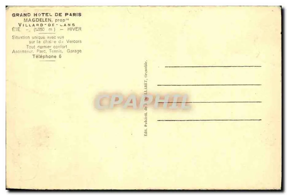 Villard-de-Lans – GRAND HOTEL DE PARIS – Seine Wiesen. - Rückseite