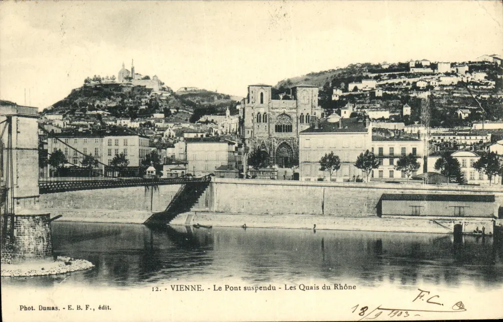 Wien — Der Hängebrücke — Die Ufer des Rhônes — Foto. Dumas — E. B. F., Verlag Nr. 12 - Vorderseite