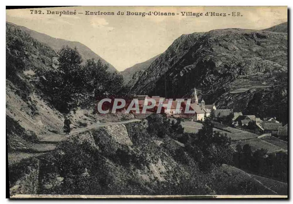 Dorf Huez — Umgebung von Bourg-d'Oisans — Verlag E.R. n°732 - Vorderseite