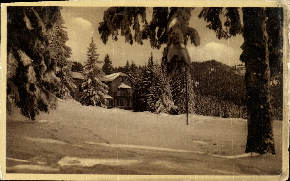 Hôtel du Col de Porte — winterliche, schneedeckte Ansicht — Werbe-Editionen A. Mallaret, Grenoble - Vorderseite