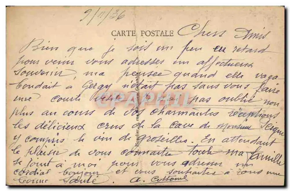 Grenoble — L'Hôtel de Ville — éditeur imprimeur non identifié, n° de série 318-1 - Verso