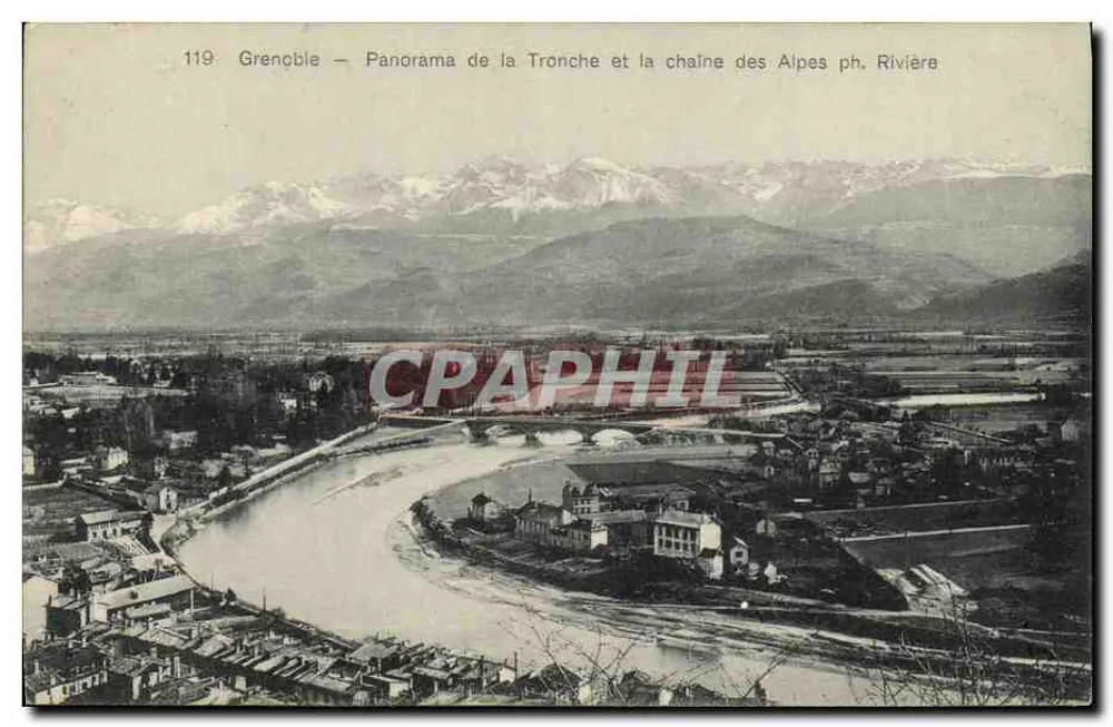 Grenoble — Panorama von Tronche und der Alpenkette, Fluss - Vorderseite