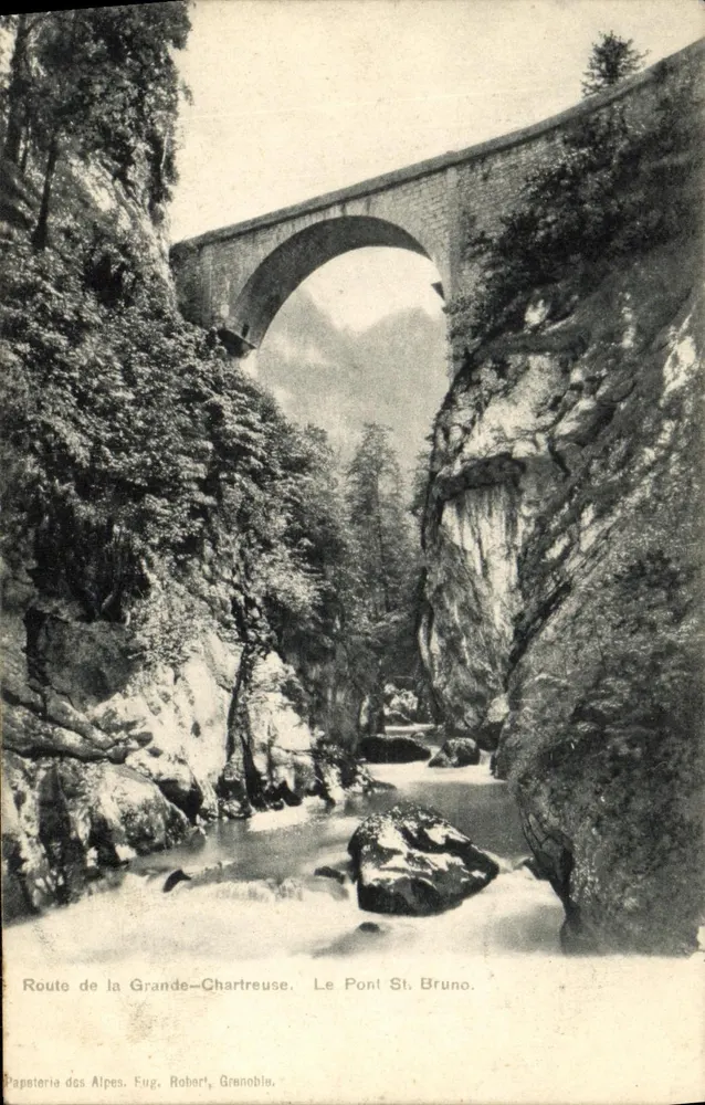 O Ponte St Bruno — Rota da Grande-Chartreuse — Papelaria das Alpes, Fug., Robert, Grenoble. - Frente