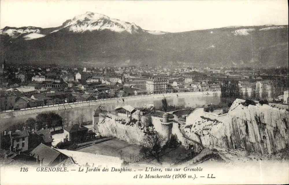 Grenoble — Der Dauphins-Garten und die Isère, Ansicht von Grenoble (1906 m.) — LL. — Nr. 126 - Vorderseite