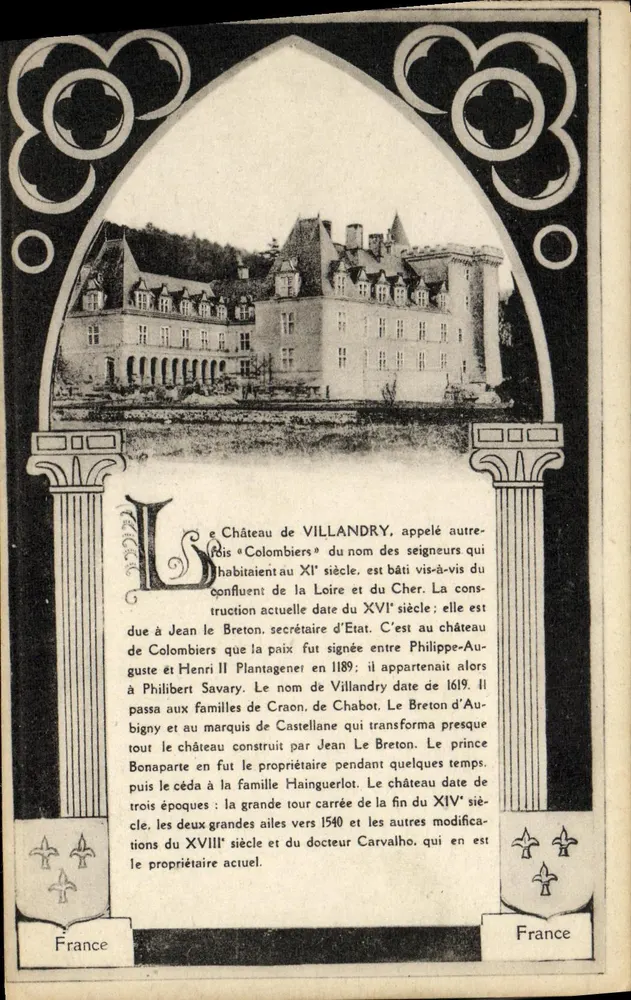 Schloss Villandry — historische Ansicht — A. Pypeghin, Verlag Tours - Vorderseite