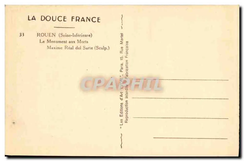 Rouen — Denkmal für die Toten — Éditions d'Art Yvon - Rückseite
