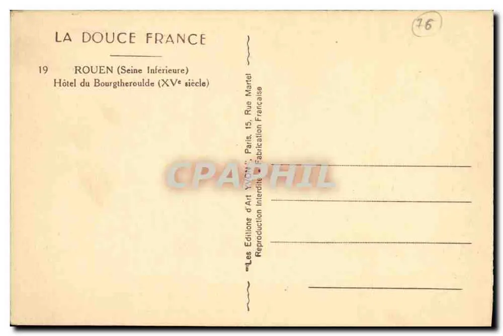 Albergo del Bourgtheroulde — Rouen (Seine Inférieure) — Yvon, n°19 - Verso