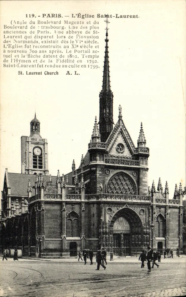 Paris — A Igreja de São Laurent — Ângulo do Boulevard Magenta e do Boulevard de Strasbourg — A. L. - Frente