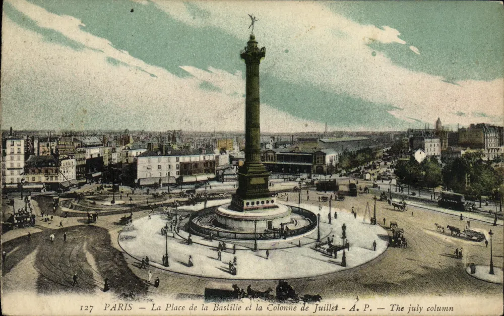 PARIS — La Place de la Bastille und die Colonne de Juillet — A. P. — Die Juli-Säule - Vorderseite