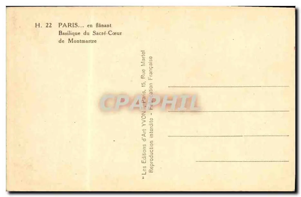 Basilika des Heiligen Herzens — Montmartre — Editions d'Art YVON - Rückseite