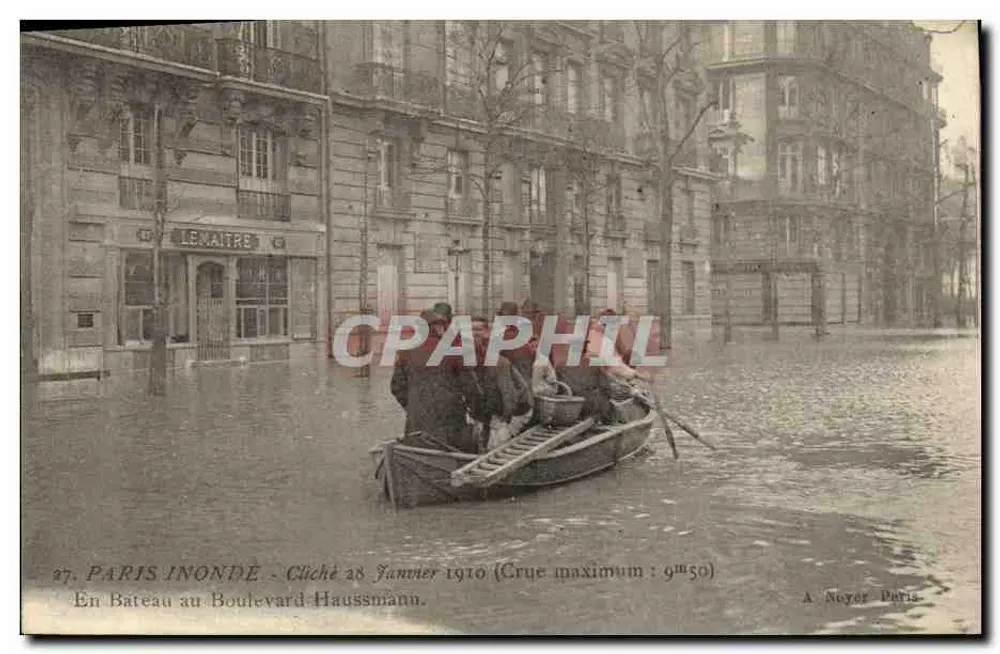 Paris inondé — Crue maximum 9m50 — cliché 28 janvier 1910 — A. Noyer Paris - Recto