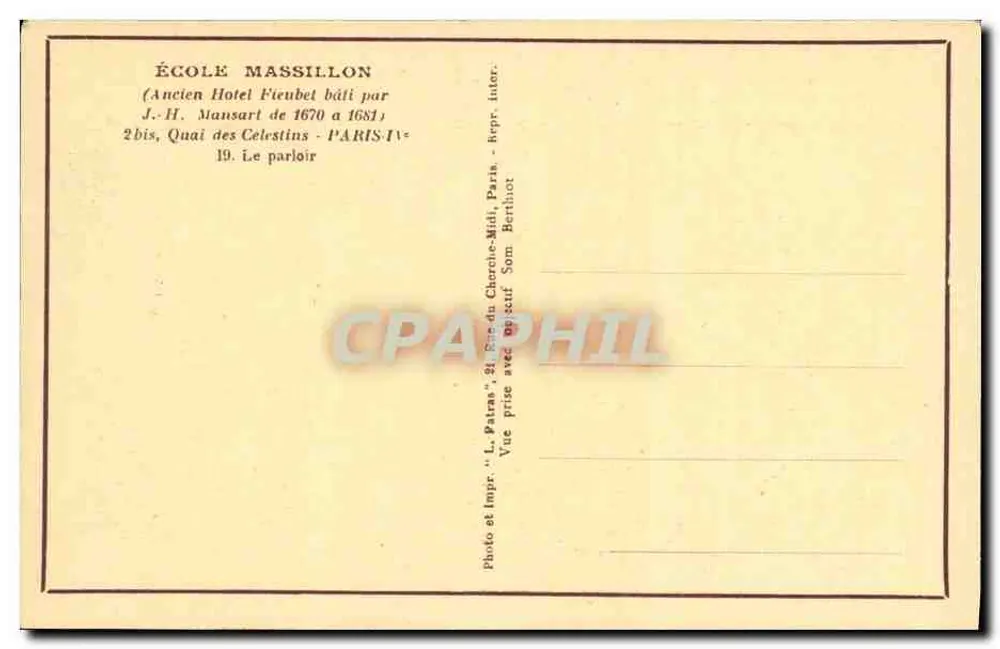 École Massillon — Ehemaliges Hotel Fieubet — Paris IVe — Patras - Rückseite