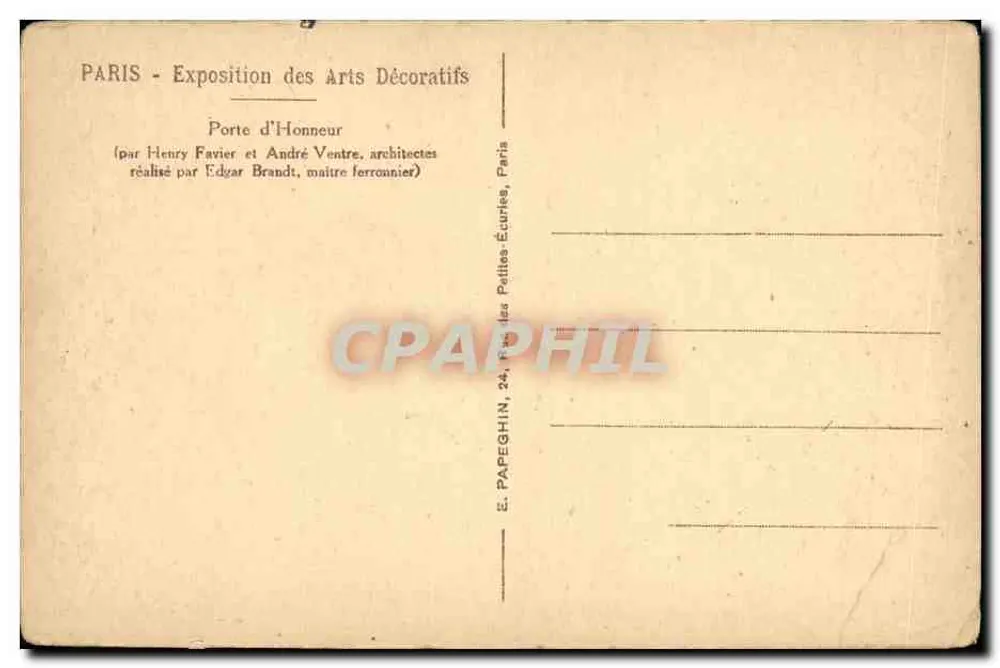 Paris - Ausstellung der dekorativen Künste — Ehrentor — Henry Favier und André Ventre, Architekten - Rückseite