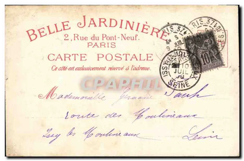Belle Jardinière, Paris — Verlag J. MINOT, 34 rue des Martyrs, Paris — Seriennummer nicht sichtbar - Rückseite