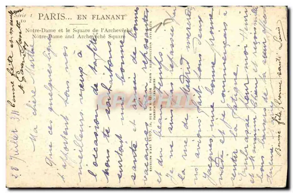 Notre-Dame de Paris — vue depuis la Seine — éditeur Yvón, série 10 - Rückseite