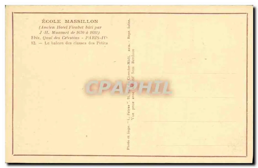 Schule Massillon — Ehemaliges Hotel Flenbet — Paris IVe - Rückseite