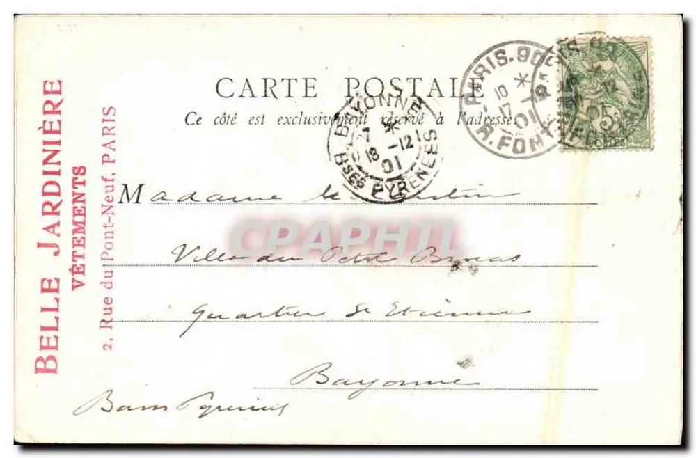 Weltausstellung 1900 - Rumänien — Erinnerung an die Belle Jardinière, Paris - Rückseite