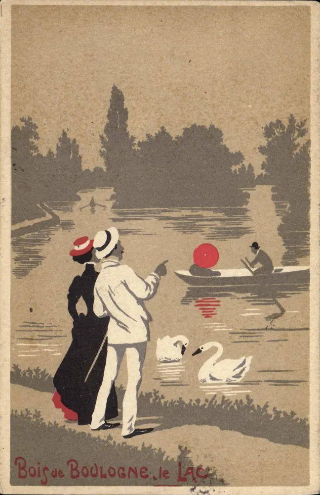 Bois de Boulogne, der See — Promenaden-Szene mit Schwänen — Verlag unbekannt, Seriennummer nicht sichtbar - Vorderseite