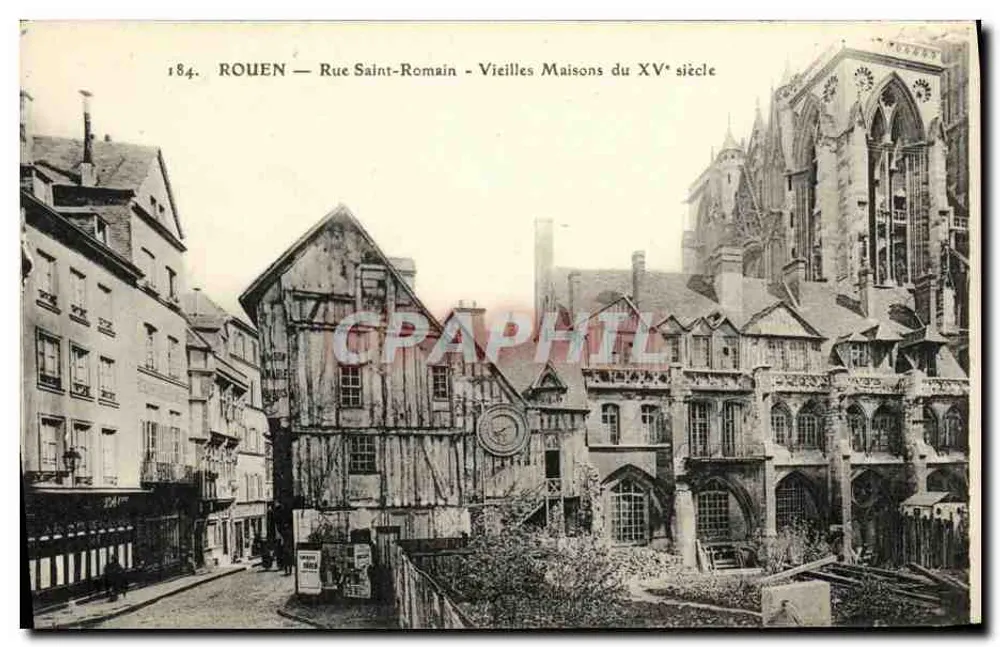 Rouen — Rue Saint-Romain — Alte Häuser des 15. Jahrhunderts - Vorderseite