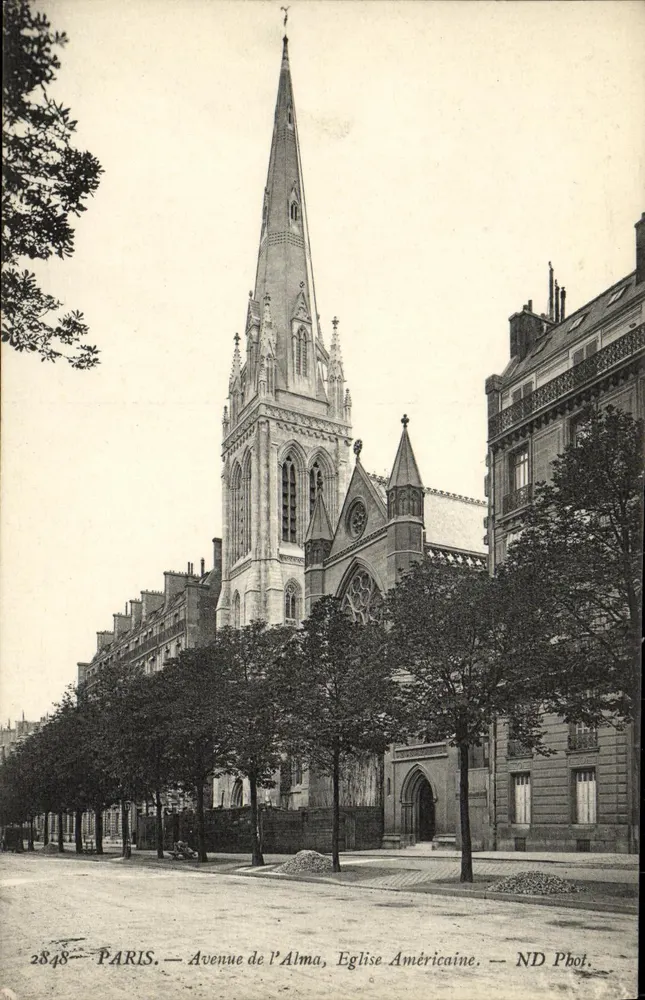 Paris — Avenue de l'Alma, Amerikanische Kirche — ND Phot. - Vorderseite