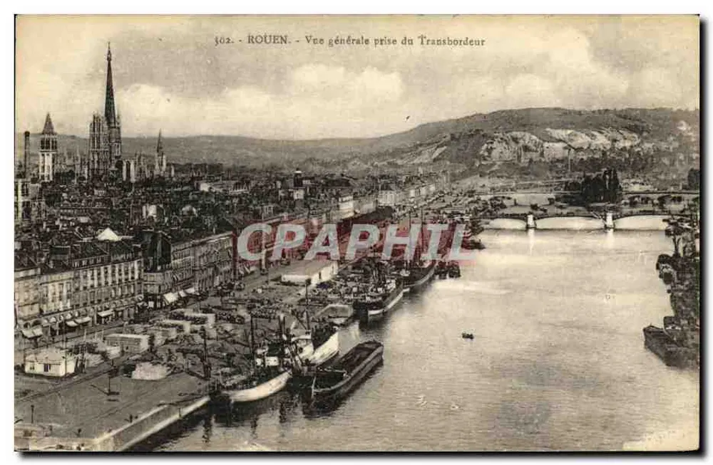 Rouen - Vista general tomada desde el Transbordeur — Cartas « La Cigogne », Rouen - Anverso