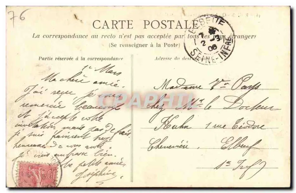 Rouen - Quai de Paris und Côte Sainte-Catherine — Verleger A. L. M. n°461 - Rückseite