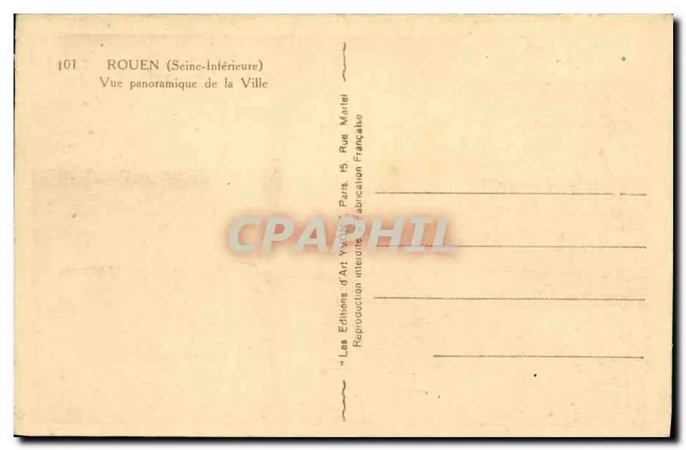 Rouen (Seine-Inférieure) — Panoramablick auf die Stadt — Art Editions Vyvart, Paris - Rückseite