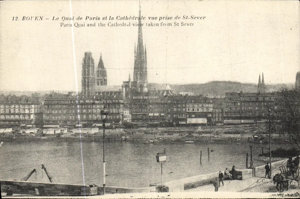 Rouen — Der Quai de Paris und die Kathedrale, Aufnahme von St-Sever — Phototypie Bandu, Paris, Nr. 12 - Vorderseite