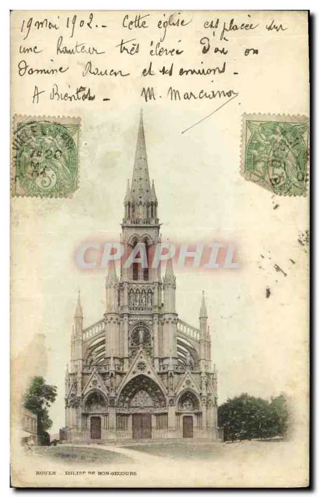 Katedra Bon-secours w Rouen — widok z przodu — wydawca anonimowy, numer serii nieczytelny - Awers