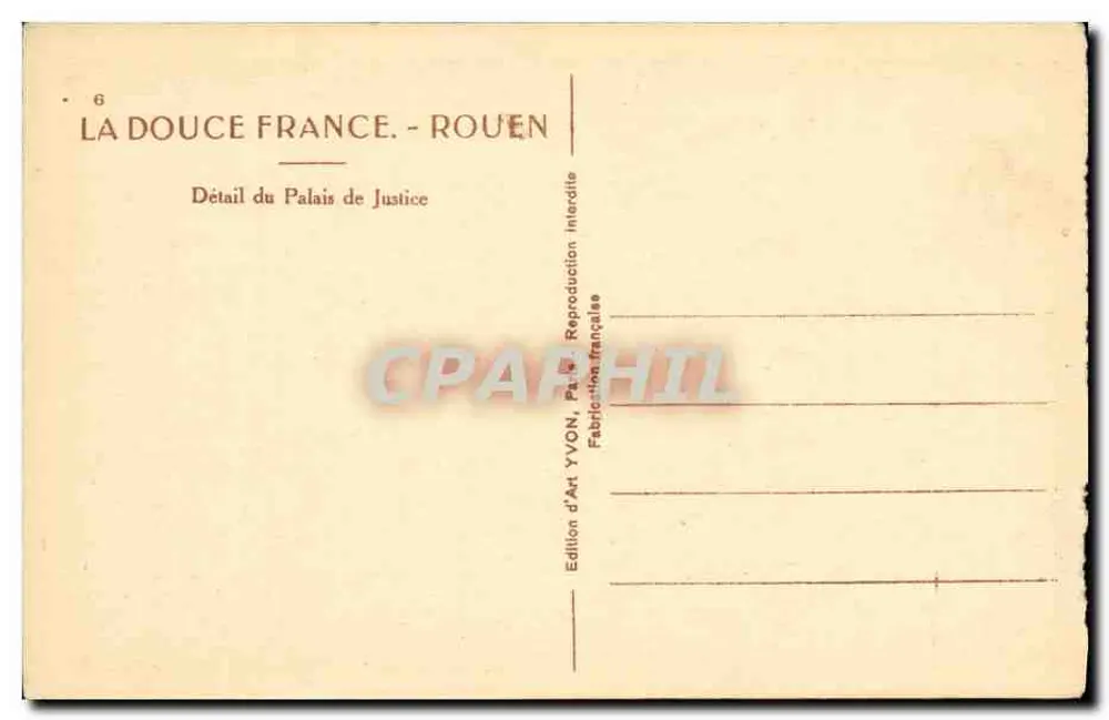 Rouen — Detail des Palastes der Justiz — Künstlerische Ausgabe YVON - Rückseite