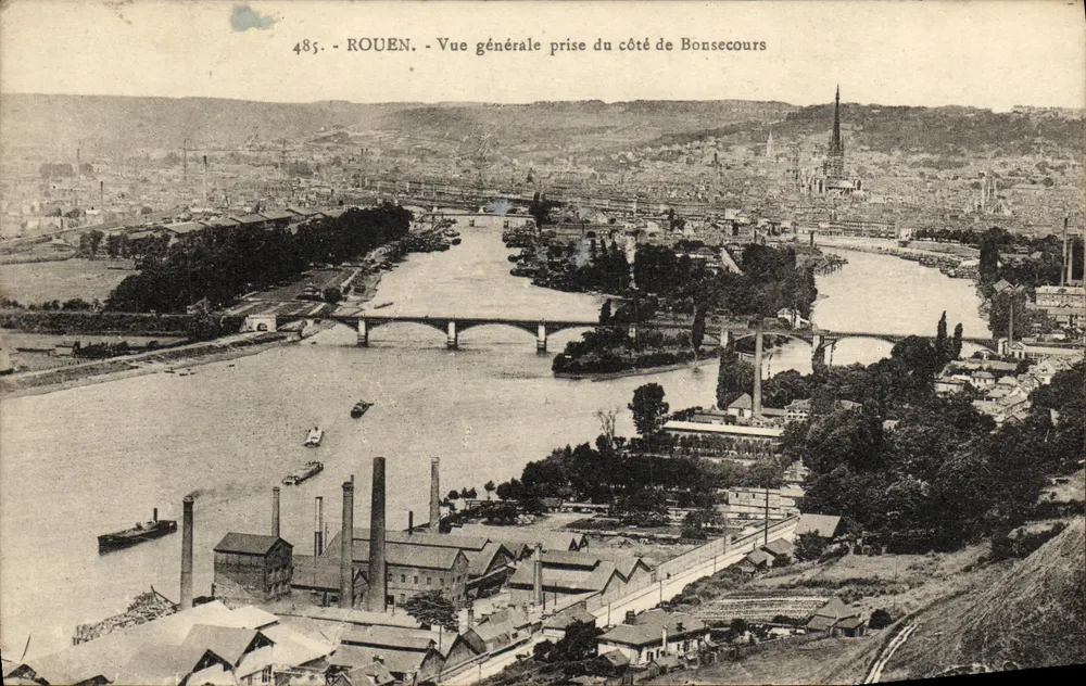 Rouen - Allgemeiner Blick vom Ufer von Bonsecours — Karten 'La Cigogne', 17, Rue aux Ours, Rouen - Vorderseite