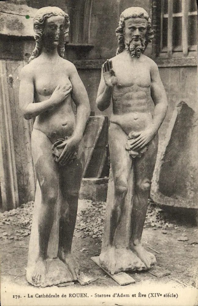 Adam und Eva — Statuen des 14. Jahrhunderts — Die Kathedrale von ROUEN — n° 179 - Vorderseite