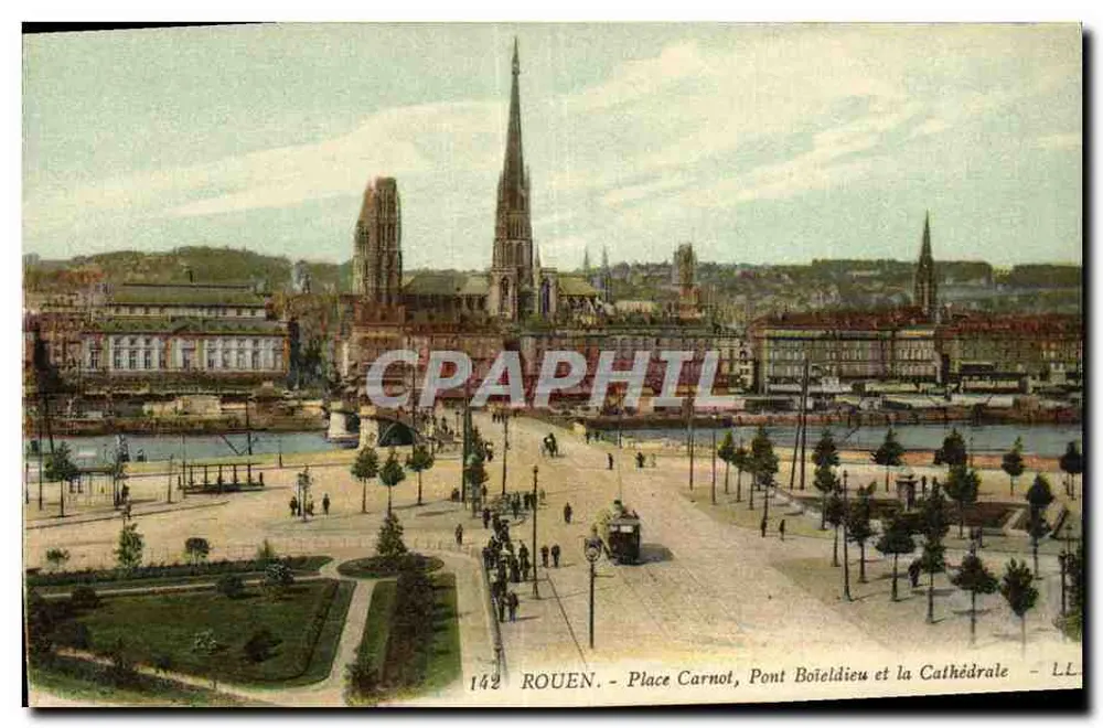 Rouen - Place Carnot, Pont Boieldieu und die Kathedrale - Vorderseite