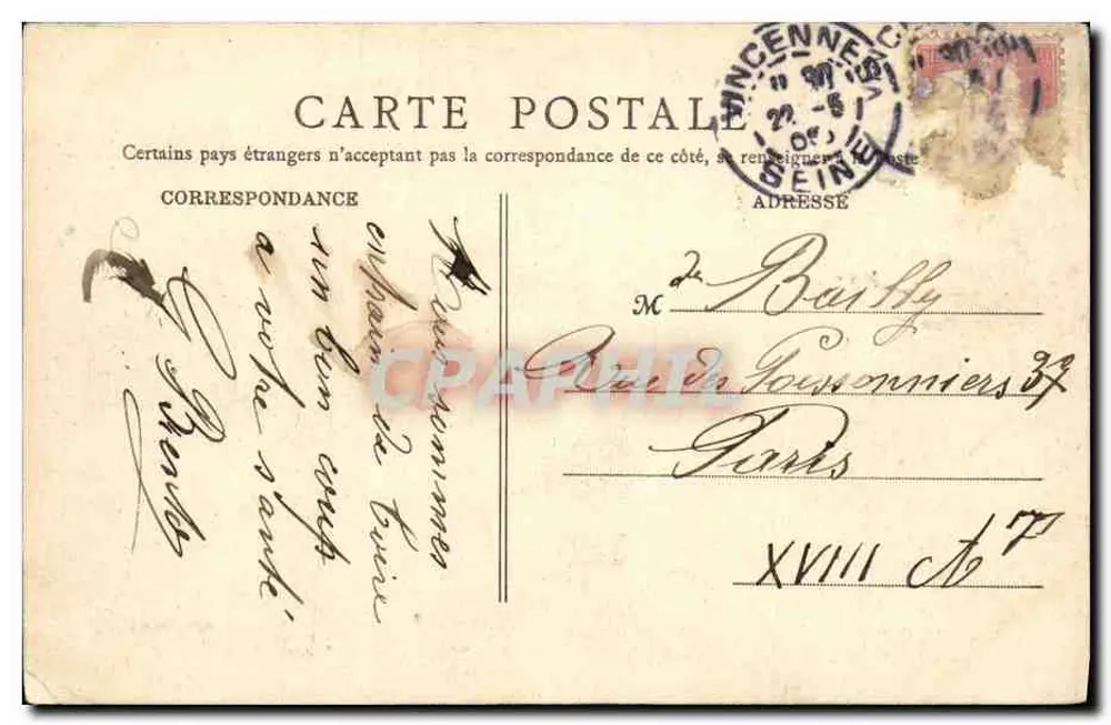 Château de Vincennes — Pavillon de la Reine und Cour d'honneur — B.F., PARIS - Rückseite